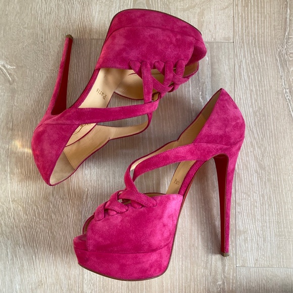 CHRISTIAN LOUBOUTIN Fuchsia Suede High Heels Sz 38 - Picture 2 of 8